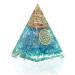 Inspirational Aquamarine Crystal Orgone Pyramid- Copper COIL Raw Clear Quartz Crystals Pyramid - Aquamarine Gemstone Chakra Pyramid - Crystal Healing Throat Chakra Stone of Courage Stress Relaxation