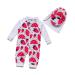 BONVERANO Baby Girl Swimsuits/Sunsuits UPF 50+ Sun Protection One Pieces Full-Length Zipper with Sun Cap 12 Months Strawberry
