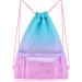 Nidoul Mesh Drawstring Bag with Zipper Pocket Beach Bag for Swimming Gear Backpack Gym Storage Bag for Adult Kids (Pink Blue)