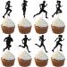 24 Pack Running Cupcake Toppers Black Glitter Sports Fitness Cupcake Picks for Running Theme Boys Girl Kids Birthday Party Cupcake Decorations Supplies