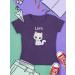 Personalized Gift T-Shirt for Girls - Cute Cat Motif by Shirtracer - Purple Mottled | Custom Name Available - Buy Online on GoSupps.com