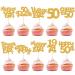 FoldTier 100 Pcs Happy 50th Birthday Cupcake Toppers Glitter Fifty 1974 Cupcake Picks Cheers to 50 Years Fabulous Cake Decorations for 50th Birthday Wedding Anniversary Party Supplies(Gold)