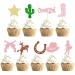 36Pcs Cowgirl Cupcake Toppers Glitter HorseShoe Cactus Gun Cupcake Picks Cowgirl Hats Boots Cake Decorations Decor Supplies for Baby Shower Western Theme Girls Birthday Party