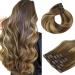 Hotbanana clip in Extensions real hair balayage chocolate brown to caramel blonde 40cm 120g 7 piece clip in hair extensions real hair smooth remy real hair extensions clip 16 inch 40cm-12m-12/27/4 balayage chocolate brown to caramel blonde