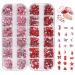 Nail Gems 2 Plates Rhinestones for Nail Art 2 Colors 12 Grids Different Shape 3D Nail Art Gems with Rhinestone Picker Dotting Pen for Professionals Beginners Nails Salon Clothes Craft Style1 Red