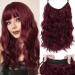 Halo Hair Extensions Thick Invisible Wire Hair Extensions with Transparent Headband Burgundy Wine Red Hairpieces 4 Types Adjustable Headwidth Size 18 Inches Wavy Curly Long Artificial Human Hair Hairpiece for Women Girls...