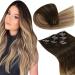 Laavoo clip in extensions real hair brown balayage real hair extensions clip in dark brown ombre medium brown with ash blonde double tress real hair clip in extensions 7PCs 105g #2/6/18 40cm-105g 3.3 #2/6/18
