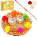 Ghasitaram Gifts Rakhi Gifts for Brothers V-121 Pooja Thali with Pearl Rakhi with 400 GMS of Soan Papdi