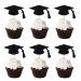 Leetaivie 24pcs Graduation Cupcake Topper - Black Glitter Graduation Cap Graduation Diploma Cupcake Topper- Class Of 2023 Graduation Party Cake Decorations