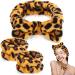 Tigeen 3 Pcs Spa Headband Wrist Washband Set  Elastic Bow Skincare Makeup Headband Cute Spa Headbands Flannel Soft Face Washing Wristbands Absorbent Wristband for Women Girls (Dot Stripe Leopard)