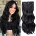 Dylanm Black Hair Extensions  4PCS Long Wavy Synthetic Clip in Hair Extensions  20 Inch Double Weft Thick Hairpieces for Women(Natural Black 1B) 20 Inch Natural Black 1B