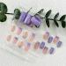 Buy Purple Press on Nails | Medium Square French Tip with Glitter & Rhinestones | 24Pcs Glossy Full Cover Stick-On Acrylic Nails for Women & Girls - Buy Online on GoSupps.com
