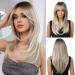Oefei ombre ashblond wig with pony long straight layered wigs for women natural synthetic hair heat -resistant wigs for daily party cosplay wear ombre ashblond (21 inches)