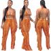 Women's 2-Piece Sweatpants Suit Set | Ruffle Crop Top & Long Pants Jumpsuit Outfit | Orange, Medium - Buy Online on GoSupps.com