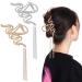 hoyuwak 2Pcs Large Metal Hair Claw Clips Snake Rhinestone Hair Accessories with Tassel Chain for Women Girls Thick Hair Fine Hair(Silver  Gold  Non-slip Grip)