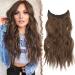 FESHFEN Invisible Wire Hair Extensions with Transparent Wire Adjustable Size with 2 Secure Clips Synthetic Hair Piece Long Wavy Secret Headband Hairpieces for Women 16 inch Copper Chestnut Brown