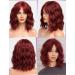 WOKESTAR Bob Curly Wig - Short Synthetic Wavy Wine Red Wig for Women, 12 inch with Fringe - Buy Online on GoSupps.com