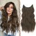 FESHFEN Invisible Wire Hair Extensions with Transparent Wire Adjustable Size with 2 Secure Clips Synthetic Hair Piece Long Wavy Secret Headband Hairpieces for Women 16 Inch Chestnut Brown