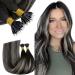 RUNATURE Nano Human Hair Extensions Black Ombre Silver Grey Nano Tip Hair Extensions Real Human Hair Balayage Nano Ring Hair Extensions 20 Inch 50 Gram 20" A-Nano-#1B/S/1B