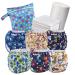 Reusable Nappies - Eco Friendly and Chemical Free Cloth Nappies - Includes 6 Washable Baby Diapers 6 Bamboo Nappy Inserts 1 Roll of Biodegradable Nappy Liner Wet Bag Cartoons