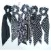 Black Floral/Striped Scarf Scrunchie Set - 5pcs Chiffon/Silk Hair Ties for Women - Buy Online on GoSupps.com