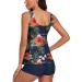 Floral Print Modest Tankini Swimsuit Set with Boyshorts, Tummy Control - Large Navy - Buy Online on GoSupps.com