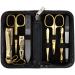 3 Swords Germany - brand quality 8 piece manicure pedicure grooming kit set for professional finger & toe nail care scissors clipper fashion leather case in gift box Made by 3 Swords (000910) BLACK / OSTRICH - TOOLS GILT