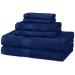 Amazon Basics 6-Piece Fade Resistant Bath, Hand and Washcloth Towel Set - Cotton, Navy Blue