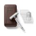 St rtebekker Premium Razor Hobel in Handmade Leather Etui |Razor set with 10 razor blades travel and built-in mirror |Wet razor in a vintage look with 2-page blade head silver-caf