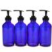 Vivaplex 4 Large 8 oz Empty Cobalt Blue Glass Bottles with Black Lotion Pumps