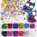 Holographic Nail Glitters Sequins Set - 4 Boxes | Butterfly, Heart, Alphabet, Star | Chunky Flakes for Nail Art, Craft, Makeup - Mixed Colors - Buy Online on GoSupps.com