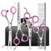 Dog Grooming Scissors Kit with Round Tip, Ecnocal Stainless Steel Titanium Coated Pet Grooming Trimmer Set, Thinning/Straight/Curved Shears, and Comb with Case for Small Pet Dog Cat Pink