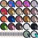 Duufin 22 Colors Chrome Nail Powder Metallic Nail Powders Mirror Effect Nail Art Powder Holographic Aurora Powder Chrome Powder for Nail Art with 22 Pcs Eyeshadow Sticks, 1g/Jar Metallic Chrome and Holo