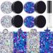 Silver and Purplish Blue Holographic Chunky Glitter Cosmetic Body Hair Face Eye Nail for Festival Carnival Concert Beauty Rave Accessories Different Shapes 4 Pots 32g/1.12oz+ Quick Dry Primer Glue Gel