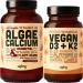 Algae Calcium & Vegan Vitamin D3 + K2 Bundle - Calcium Supplement from Red Algae 4000 IU Vitamin D3 and 100mcg Vitamin K2