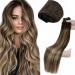 LAAVOO REAL HAIR Extensions Tressen Braun Balayage Real Hair Tress to Sew 100g Weft Extensions Real Hair 50cm Real Hair Tress to Sew Ombre Dark Brown Caramel Blond #4/27/4 50cm 1.13 #4/27/4