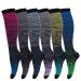 Compression Socks for Men & Women (6Pair) Non-Slip Long Tube Ideal for Running Nursing Circulation & Recovery Boost Stamina Hiking Travel & Flight Socks 20-30 mmHg L-XL Stripe