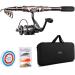PLUSINNO Fishing Rod and Reel Combos Carbon Fiber Telescopic Fishing Pole with Reel Combo Sea Saltwater Freshwater Kit Fishing Rod Kit Full Kit with Carrier Case 1.8M 5.91FT