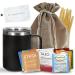 Bellina Tea Gift Baskets for Women and Men - Herbal Tea Variety Pack Gift Set for a Special Someone & Tea Lovers - Tea Mug Gift Set With 20 Premium Teas, 10 Honey Straws, Gift Tag, Natural Gift Bag For a Special Someone Black