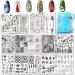 JEEWHEET 12pcs Nail Stamping Templates Plate 1 Scraper 1 Silicone Mail Stamper 1 Transparent Laser Storage Bag Stamping Plates for Nail Art Summer Rose Flower Animal Mandala Mermaid Christmas Nail Stamping Plate