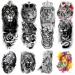 Kotbs 8 Sheets Full Arm Temporary Tattoos Sleeve and Half Arm Tattoos Temporary Stickers, Lion Animal Temporary Tattoo for Men Women Adults Fake Tattoos