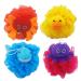 Bleu Bath (4 Pack) Lovely Animal Design Kids Exfoliating Bath Scrubber Body Scrubber Shower Ball for Baby Toddler Kids Gentle Exfoliating Bath Sponge Loofah Pouf in Colorful Design happy MARINE