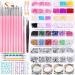 FANDAMEI Nail Art Brushes Set Nail Art Kit Nail Design Kit Nail Dotting Tools Nail Kit for Beginners Chrome Nail Powder Nail Stickers Nail Rhinestones Nail Charms Gems Nail Art Decoration Kit