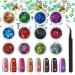 12 Colors 3D Letter Nail Glitter Sequins Holographic Laser English Alphabet Nail Sequins with Curved Tweezers for DIY Face Nail Design Decoration