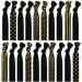 Syleia 20 Hair Ties - Black with Gold Prints- Elastic Ponytail Holders No Crease Hand Knotted Fold Over 20 Pack