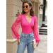 Fayenne Womens Tops Deep V Neck Cross Wrap Sexy Tops Polka Dot Mesh Long Sleeve T Shirt Casual Blouses M Hot Pink - Buy Online on GoSupps.com