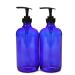 Vivaplex 2 Large 16 oz Empty Cobalt Blue Glass Bottles with Black Lotion Pumps