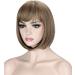 Kalyss Brown Blonde Mixed Highlights Short Bob Wig with Bangs - Yaki Straight Synthetic Hair for Women (Brown Blonde) - Buy Online on GoSupps.com
