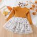 Haokaini Toddler Baby Girls Floral Dress | Long Ruffle Sleeve Cotton Ribbed | Khaki Princess Tutu Skirt Set 18-24 Months - Buy Online on GoSupps.com