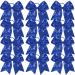 12 Pieces Sequin Cheer Bows Blue Glitter Jumbo 8 Inch Cheerleading Bow Large Hair Bows with Elastic Ponytail Holder Bow Hair Tie Band Hair Accessories for School Girls Toddlers